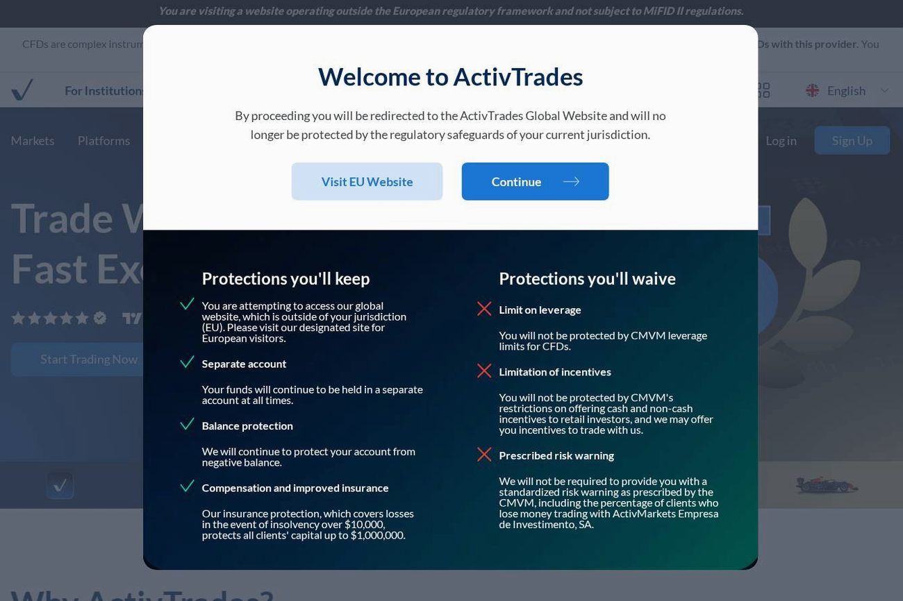 Screenshot of the ActivTrades website