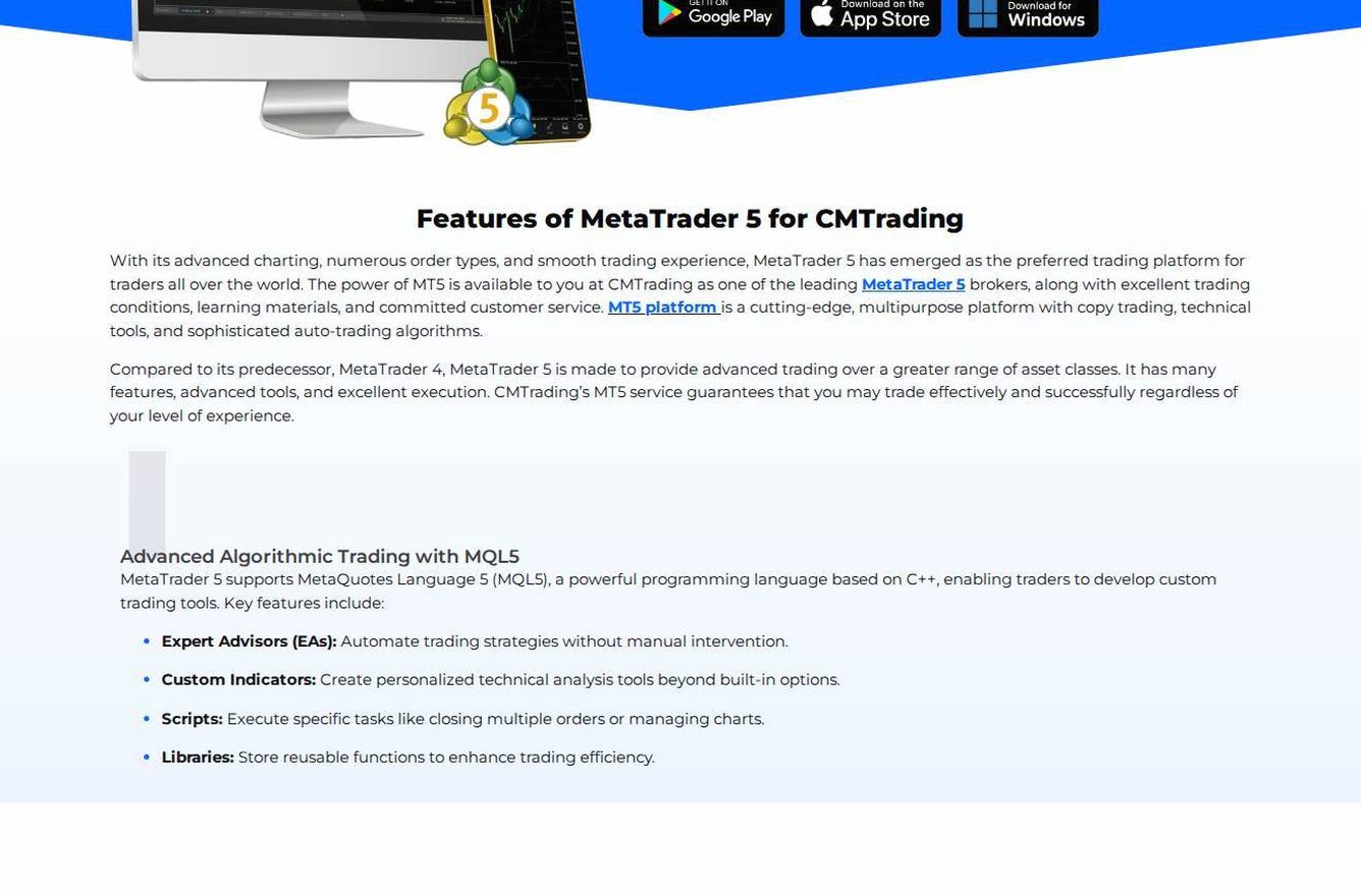 The platform page on the CMTrading website