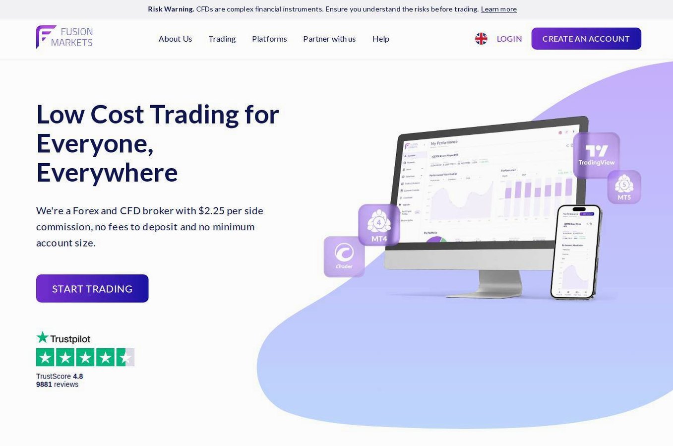 Screenshot of the Fusion Markets website