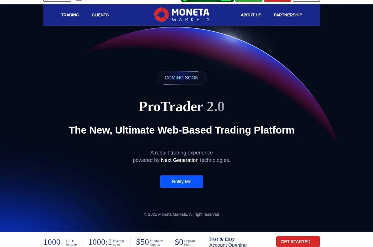 The platform page on the Moneta Markets website