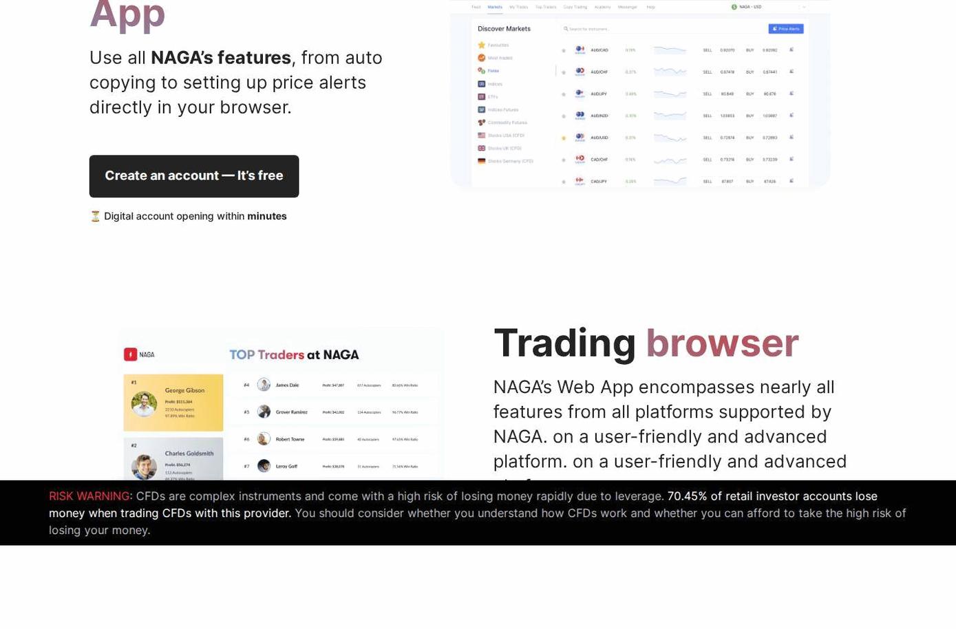 The platform page on the NAGA website