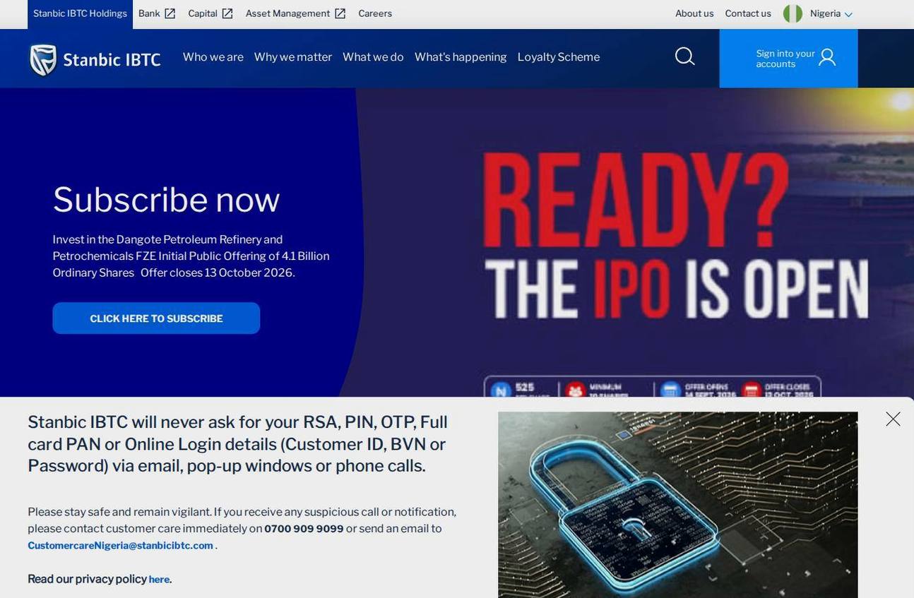 Screenshot of the Stanbic IBTC Stockbrokers website
