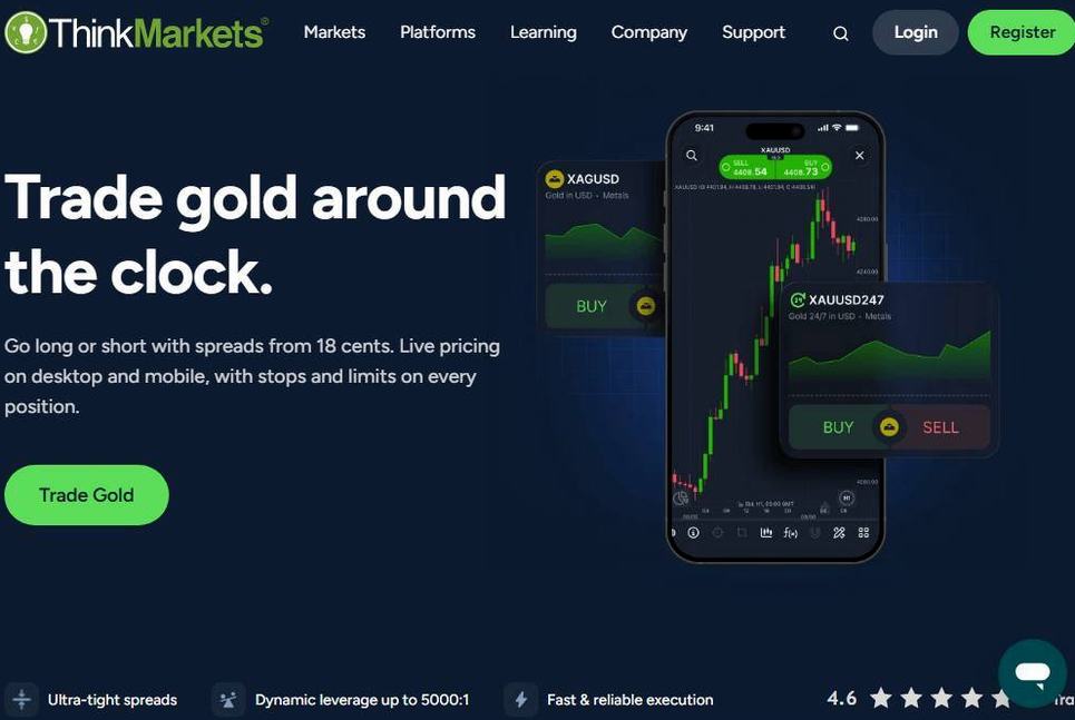 Screenshot of the ThinkMarkets website