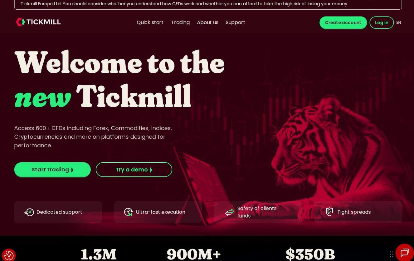 Screenshot of the Tickmill website