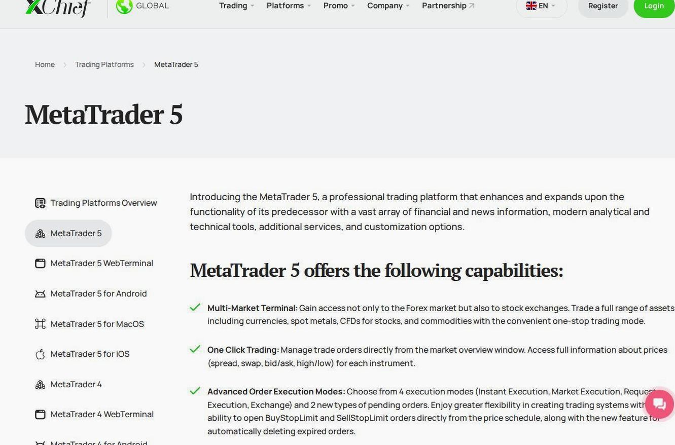 The platform page on the XChief website